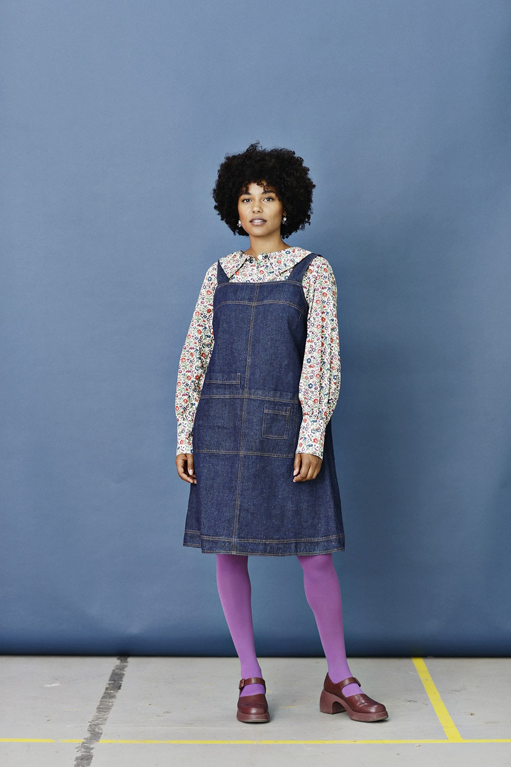 Blue Denim Pinafore Dress | McVERDI Pinafore Dress