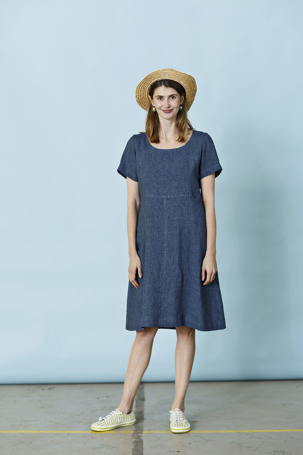 mc882e-blå hørkjole-mcverdi-blue-linen-dress