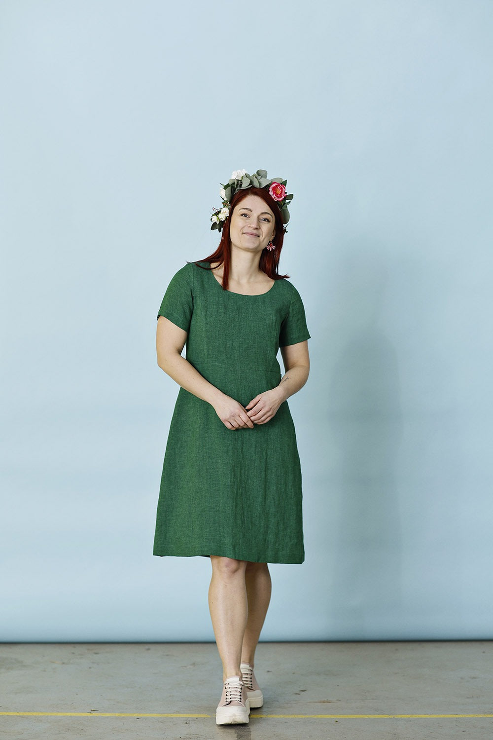mc882e-green-linen dress-mcverdi-grøn kjole