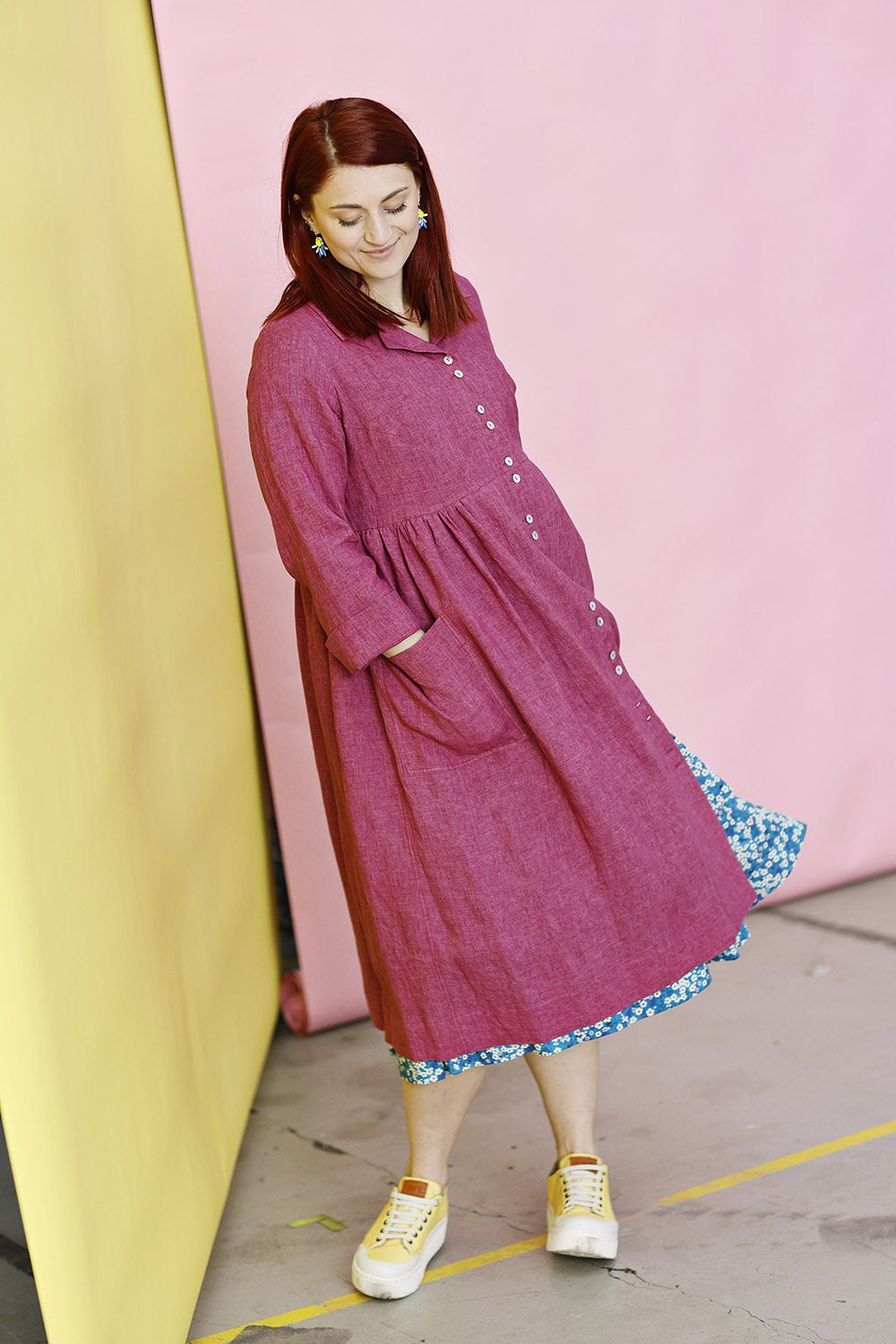 mc882g-pink-mcverdi-hørkjole-linen dress buttons-1