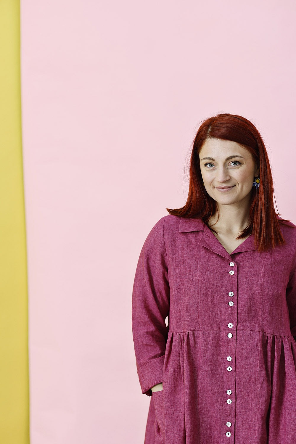 mc882g-pink-mcverdi-hørkjole-linen dress buttons-1-2