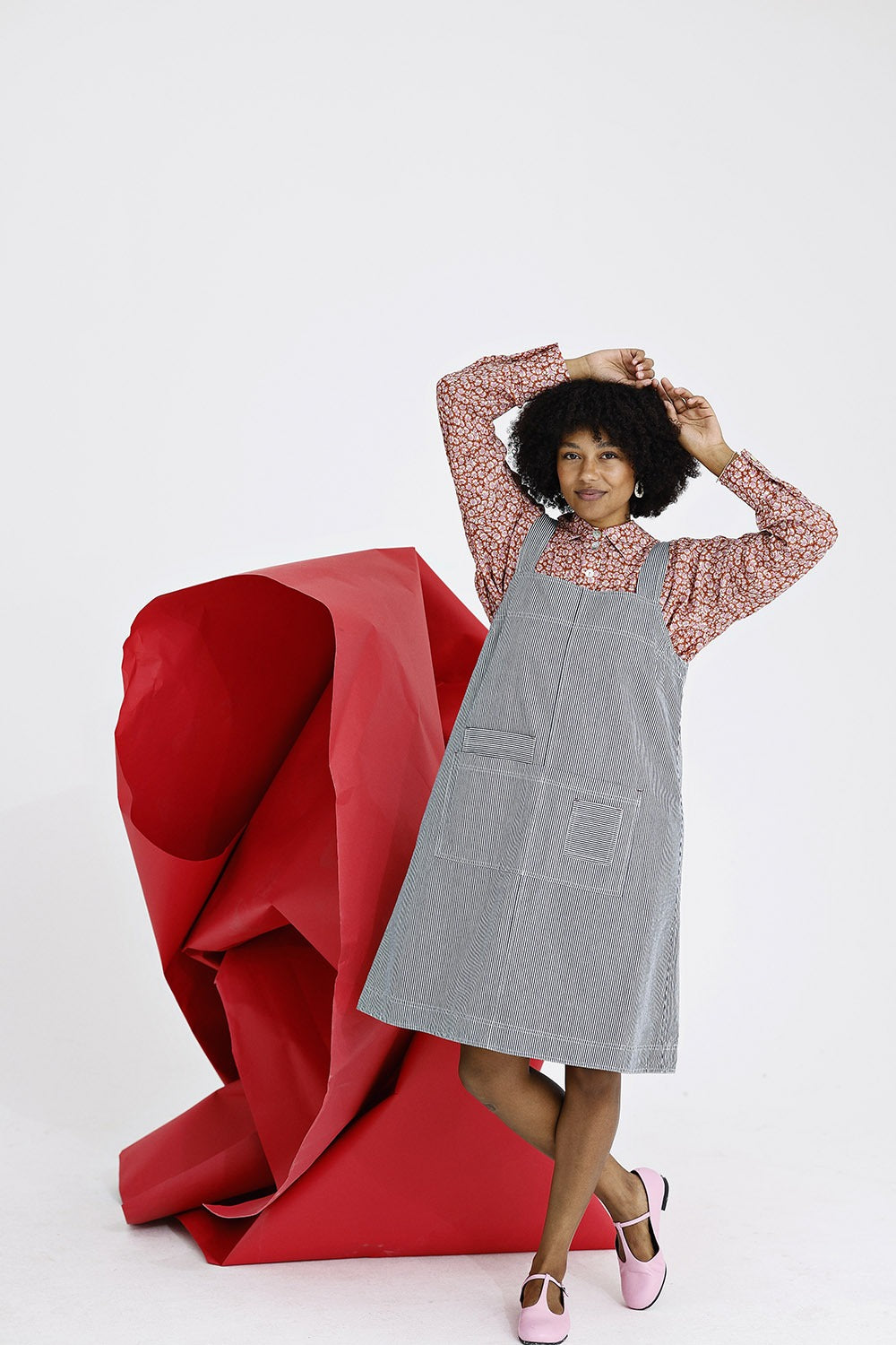 Striped denim pinafore dress | McVERDI pinafore dress