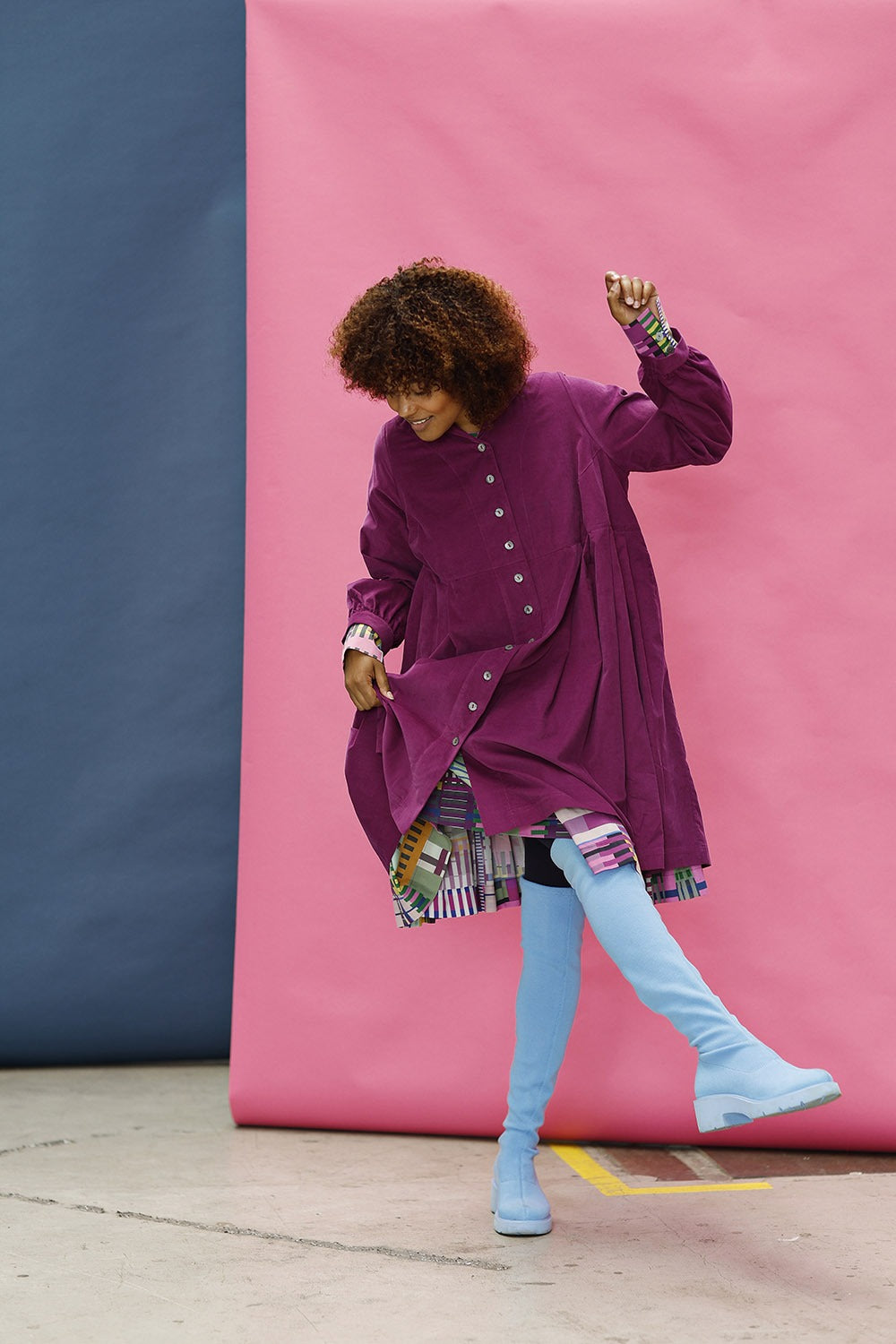 mc906b-pink button dress-baby cord-velvet-mcverdi-cotton dress-kjole med knapper-4