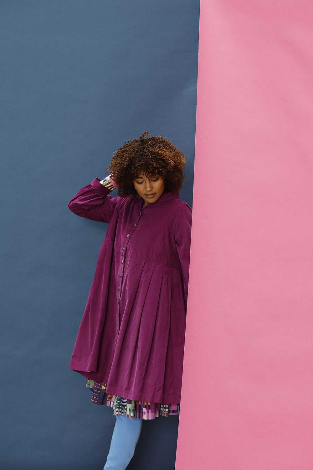 mc906b-pink button dress-baby cord-velvet-mcverdi-cotton dress-kjole med knapper-3