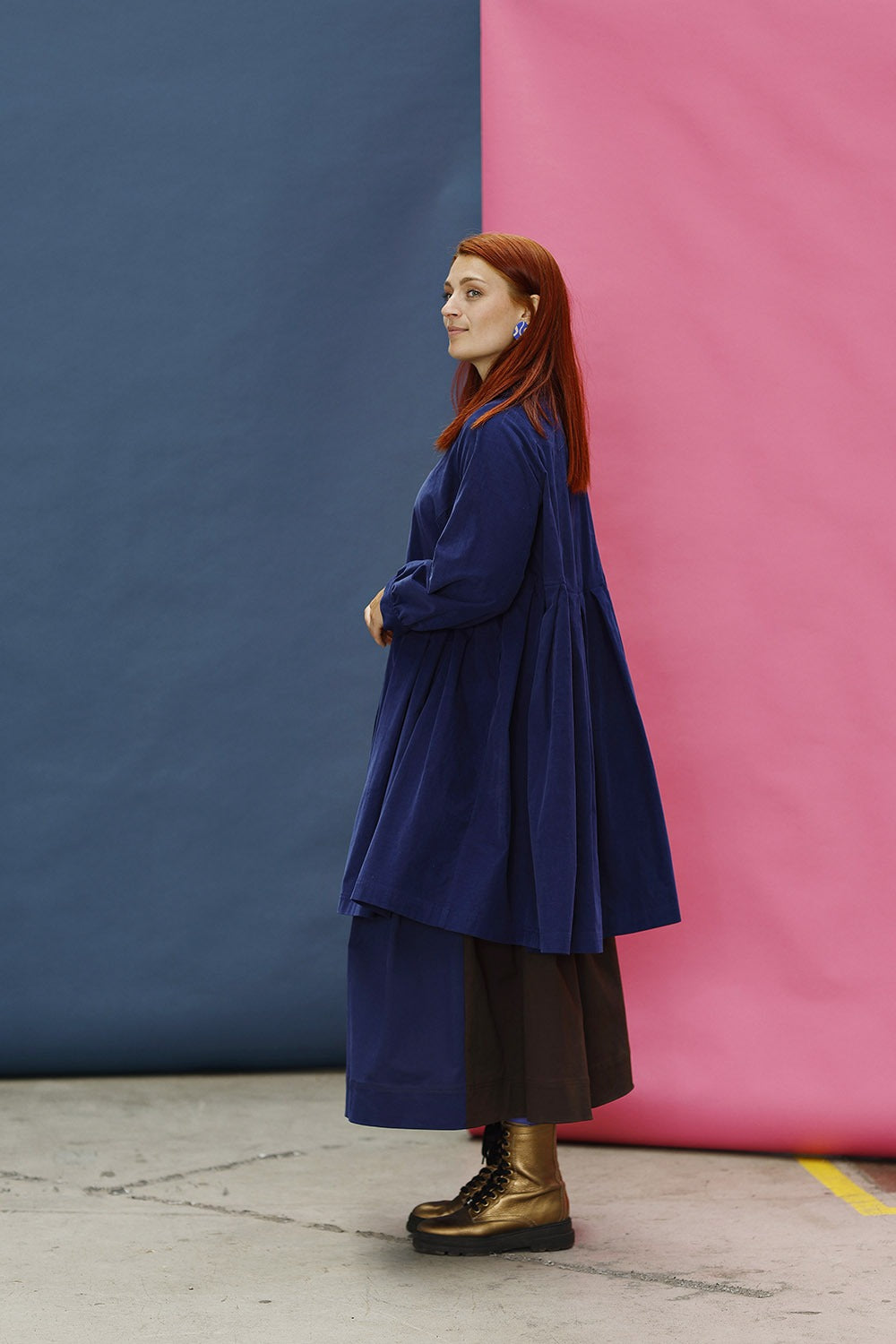 mc906b-blue babycord dress-mcverdi-button dress- fløjlskjole med knapper-blå