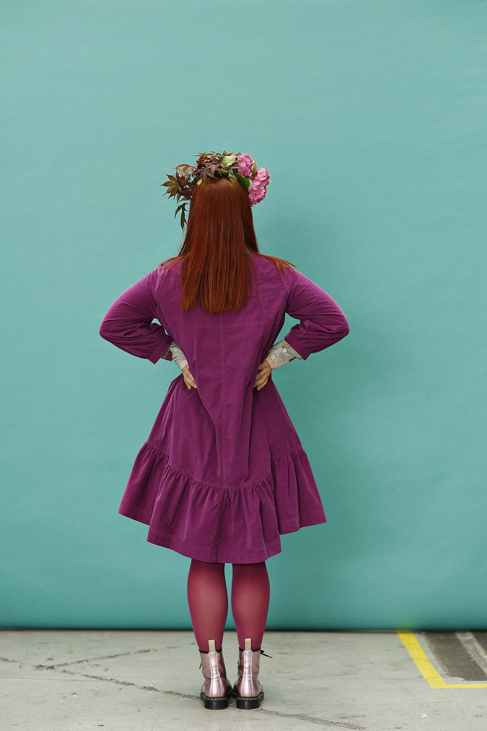 mc906c-pink-baby cord dress-mcverdi-fløjlskjole