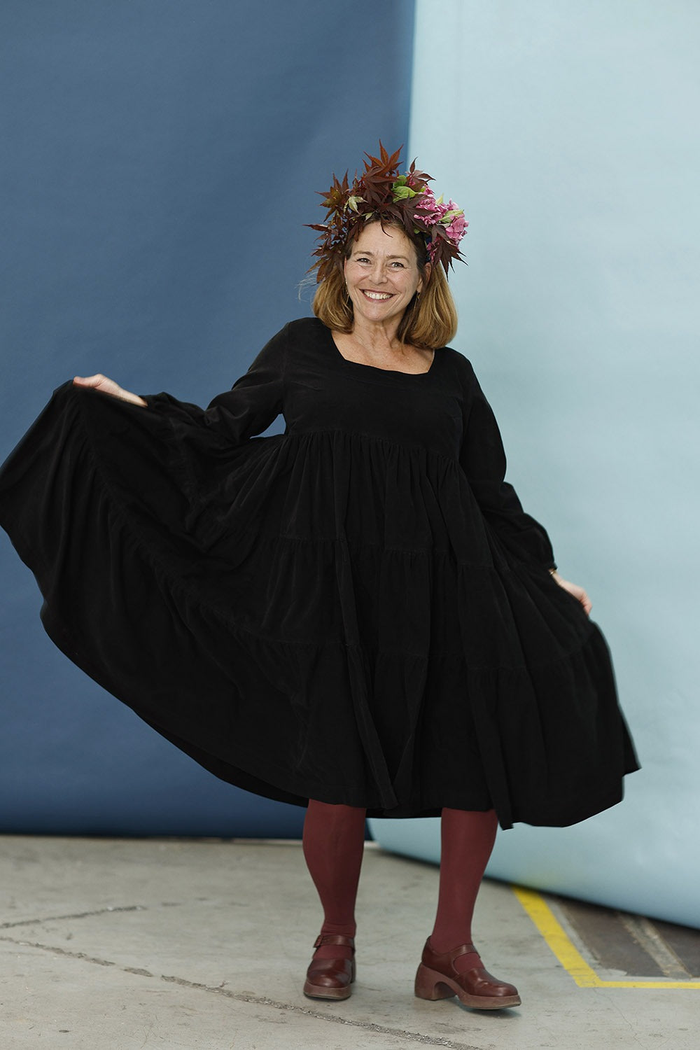 mc906e-black ruffle dress-mcverdi-sort-flæsekjole-lang vinterkjole