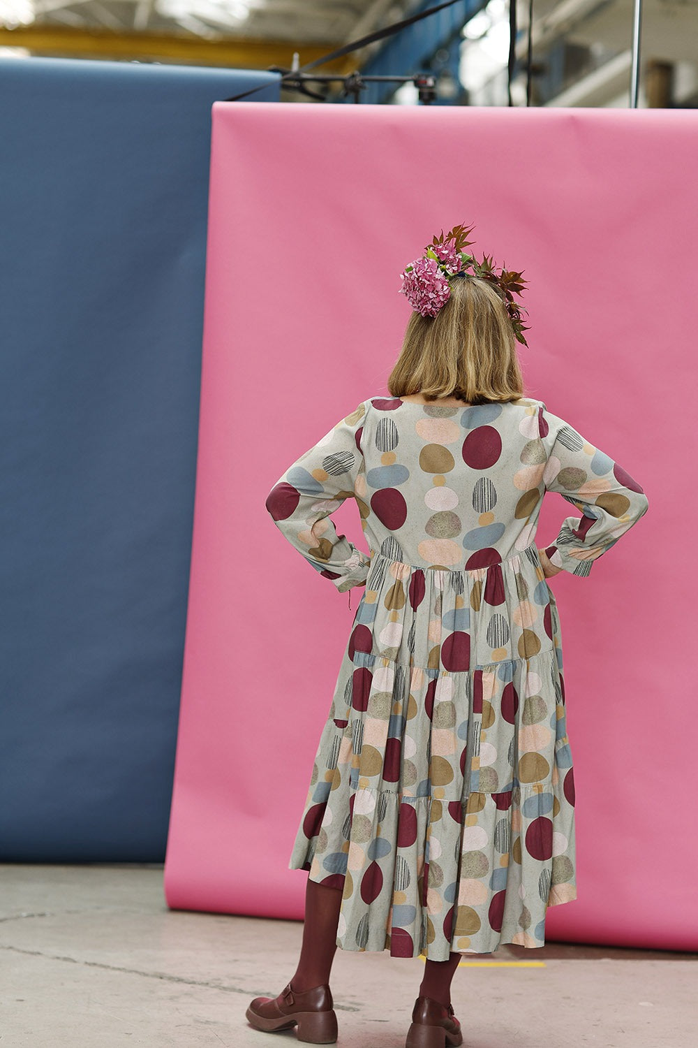 Mc913d-viola brun flæsekjole-ruffle dress-print-long dress-lang kjole med ærmer-4