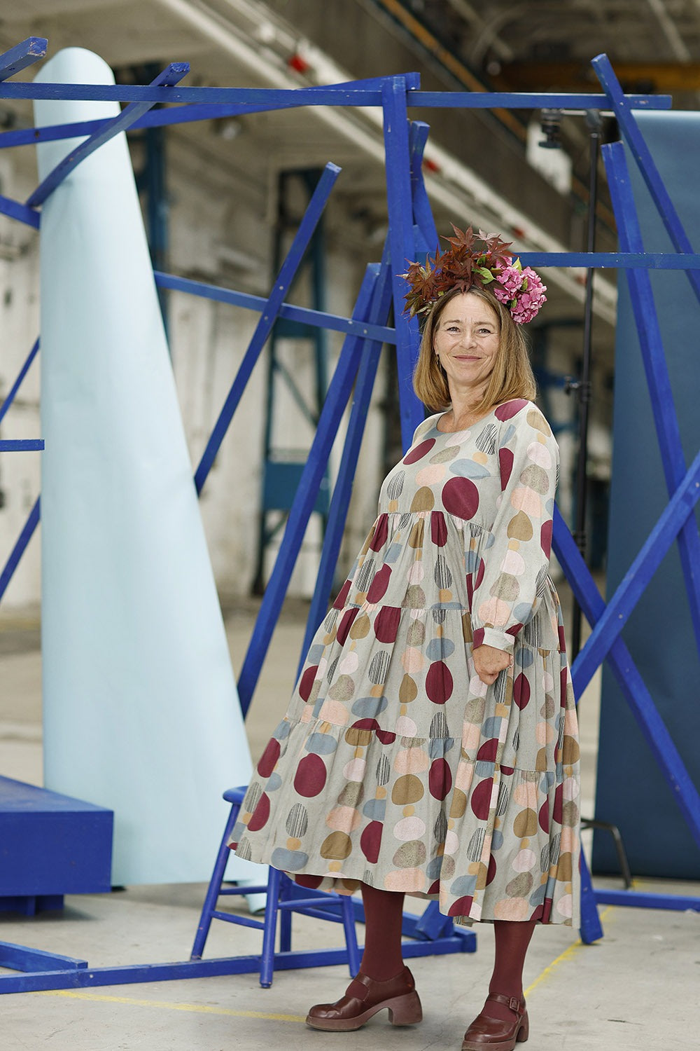 Mc913d-viola brun flæsekjole-ruffle dress-print-long dress-lang kjole med ærmer-2