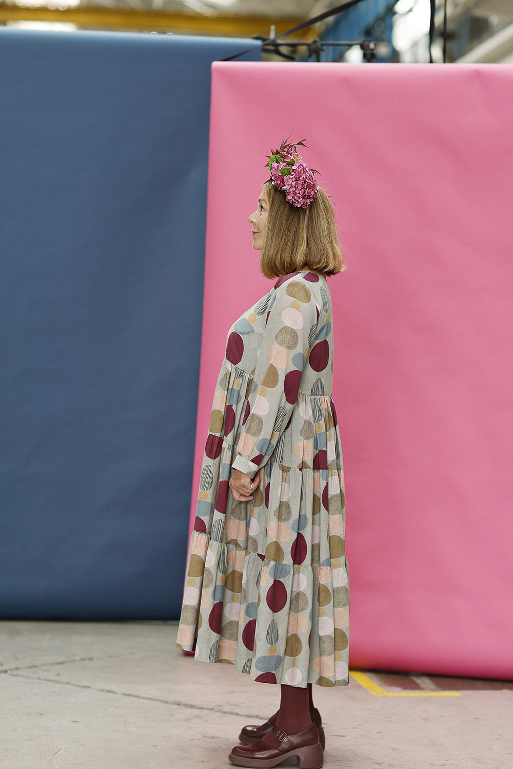 Mc913d-viola brun flæsekjole-ruffle dress-print-long dress-lang kjole med ærmer-5