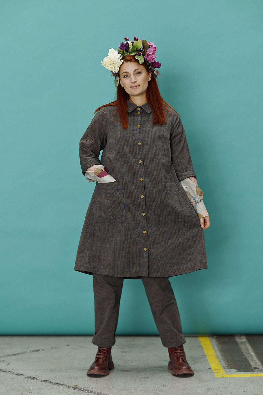 mc909b-lang skjortejakke-mcverdi-long shirt-striped-with pleats-3