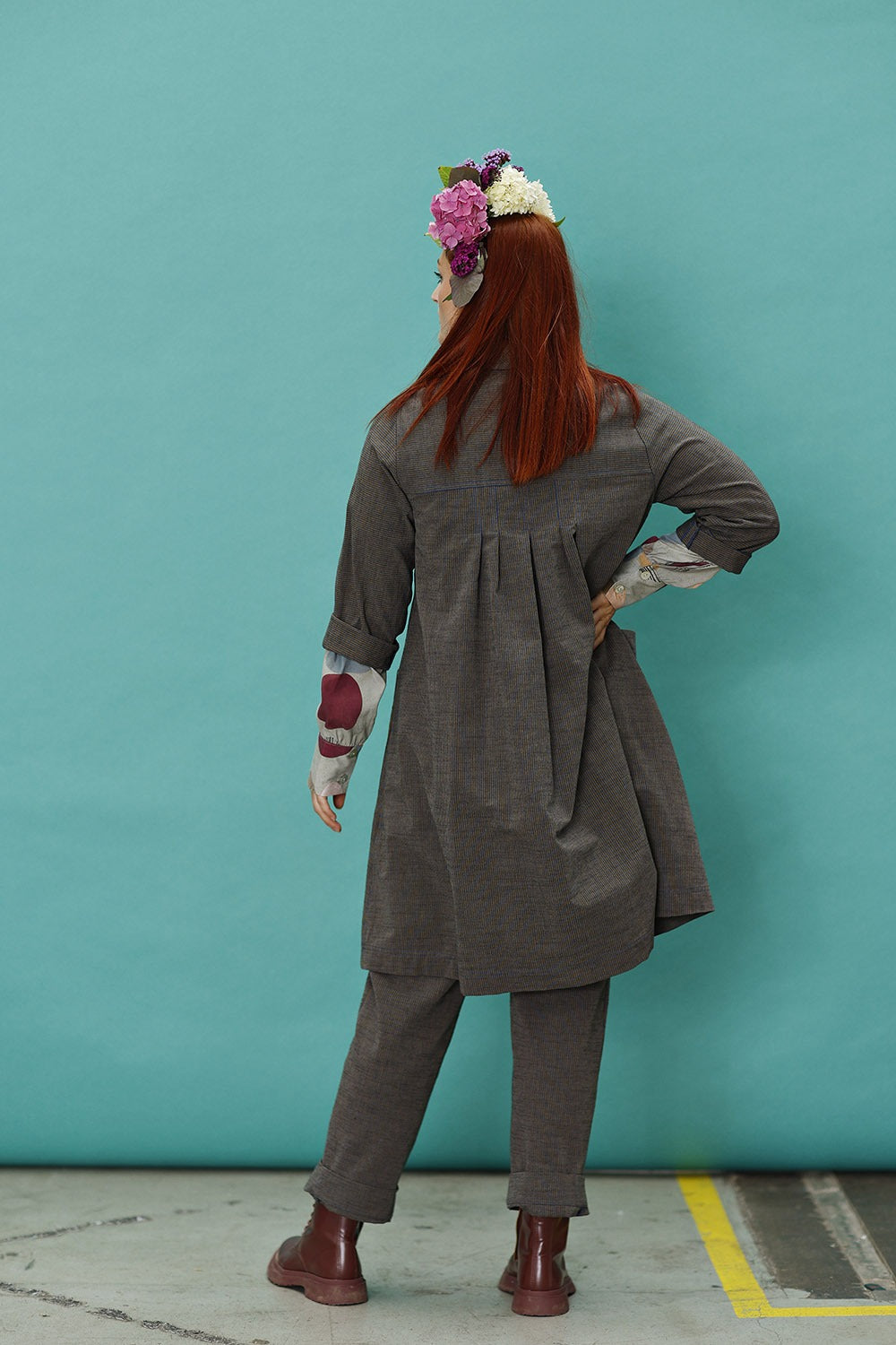 mc909b-lang skjortejakke-mcverdi-long shirt-striped-with pleats