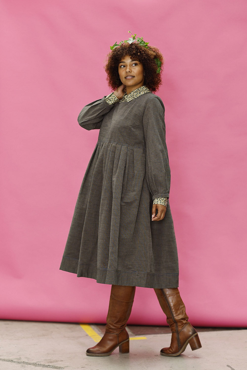 mc909d-stribet kjole-med læg-mcverdi-striped winter dress-3