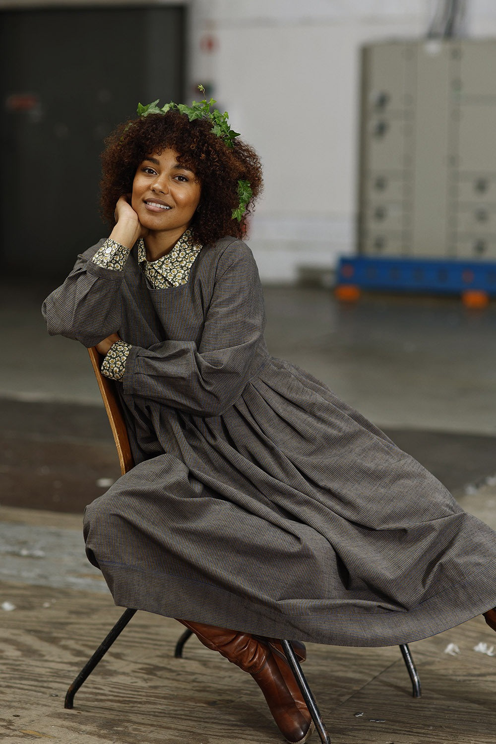 mc909d-stribet kjole-med læg-mcverdi-striped winter dress