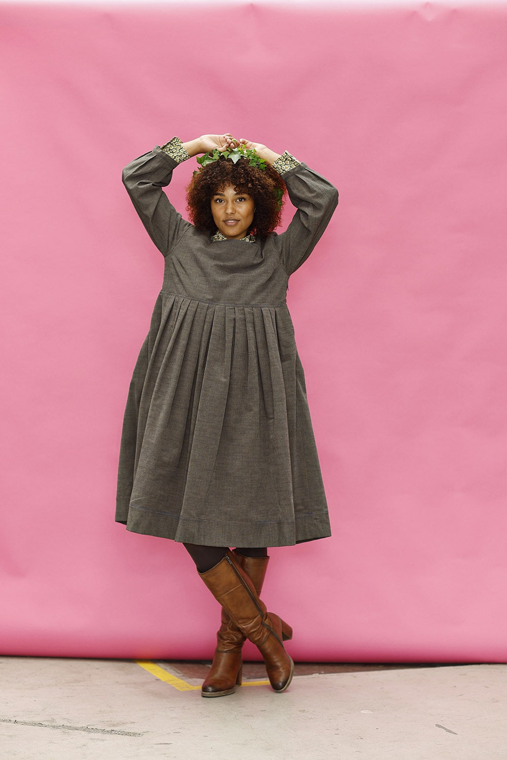 mc909d-stribet kjole-med læg-mcverdi-striped winter dress-7