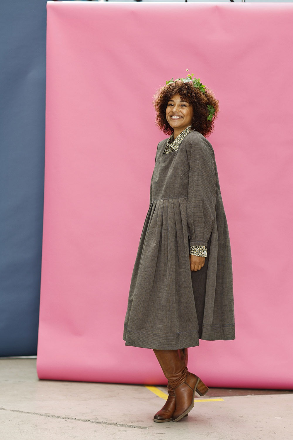 mc909d-stribet kjole-med læg-mcverdi-striped winter dress-5