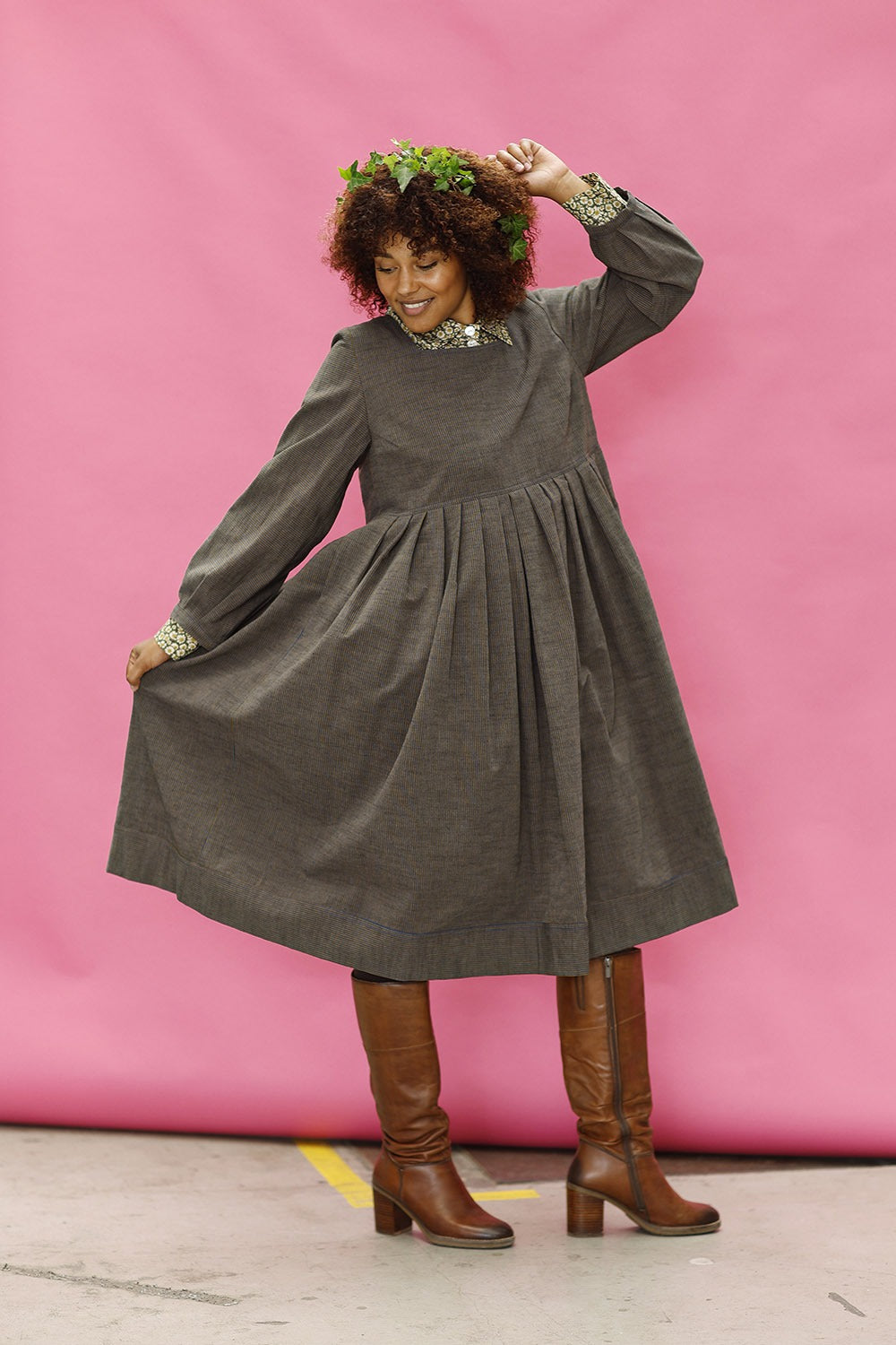 mc909d-stribet kjole-med læg-mcverdi-striped winter dress-6