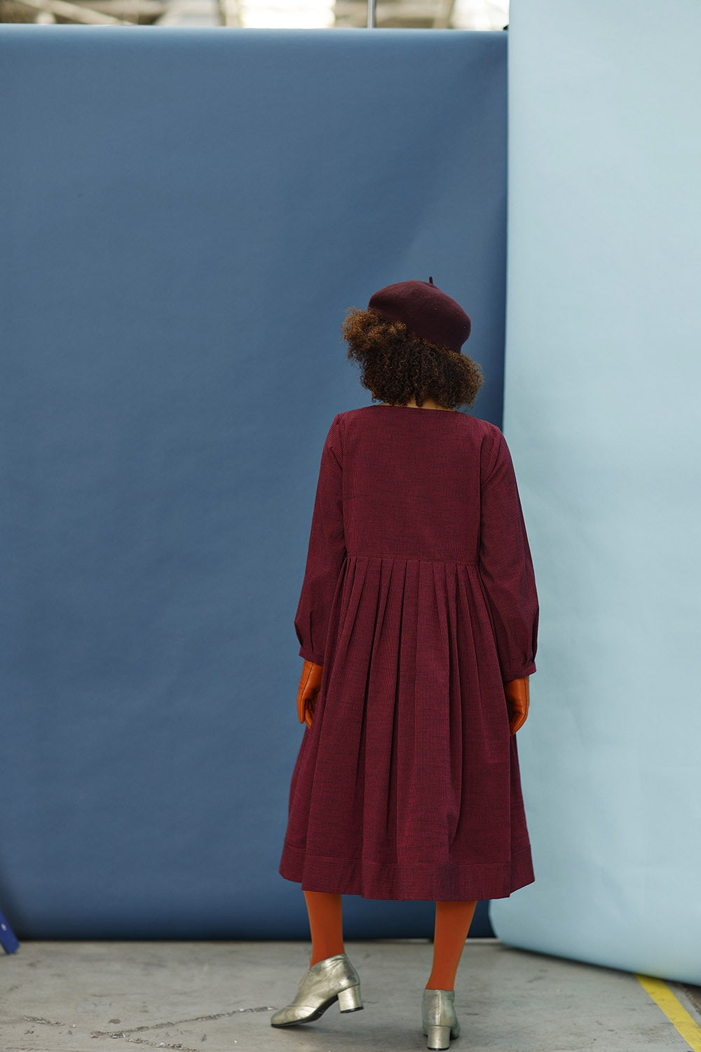 mc909d-pink stribet kjole-mcverdi-kjole med lange ærmer-striped winter dress