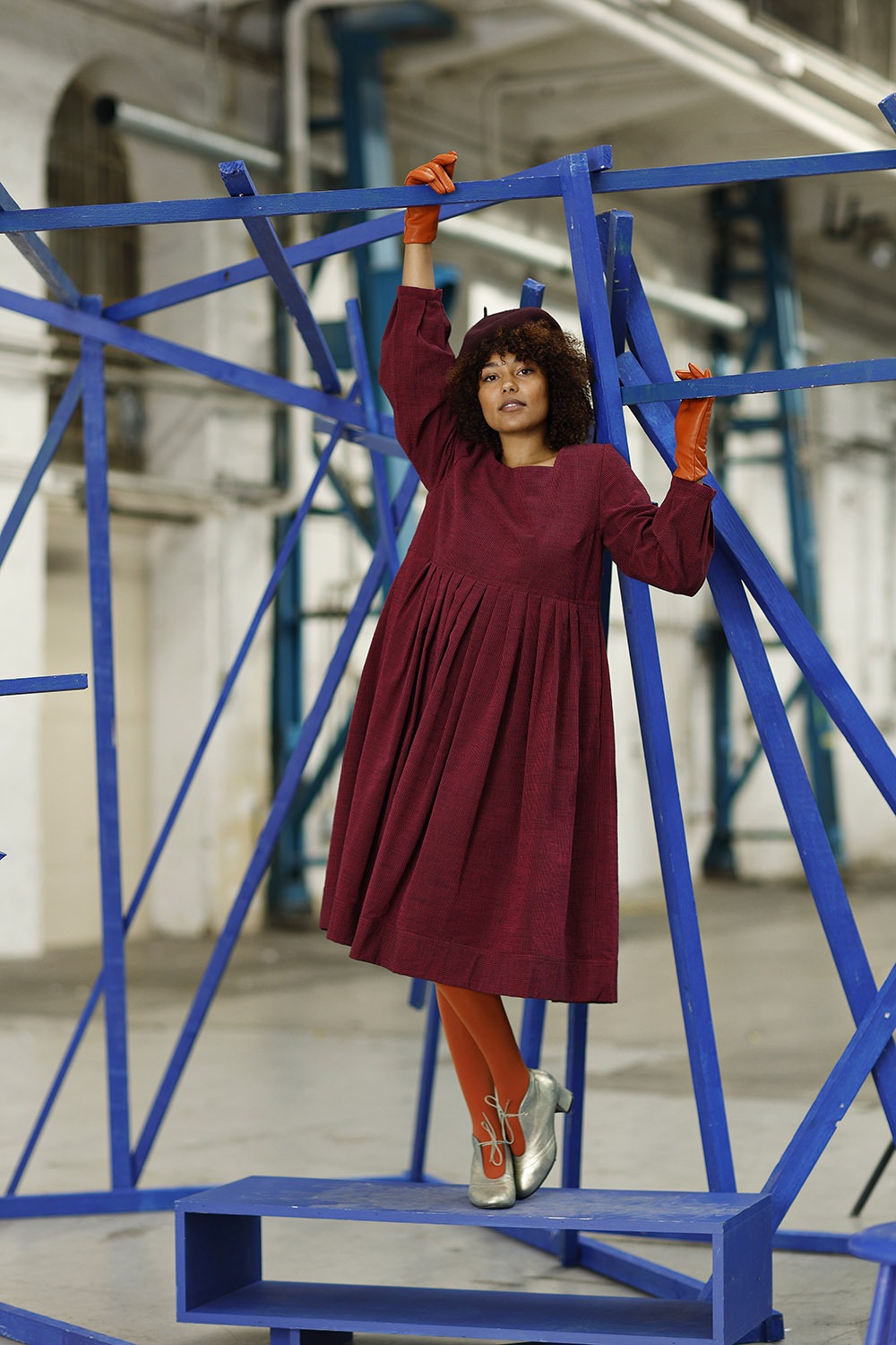 mc909d-pink stribet kjole-mcverdi-kjole med lange ærmer-striped winter dress-3