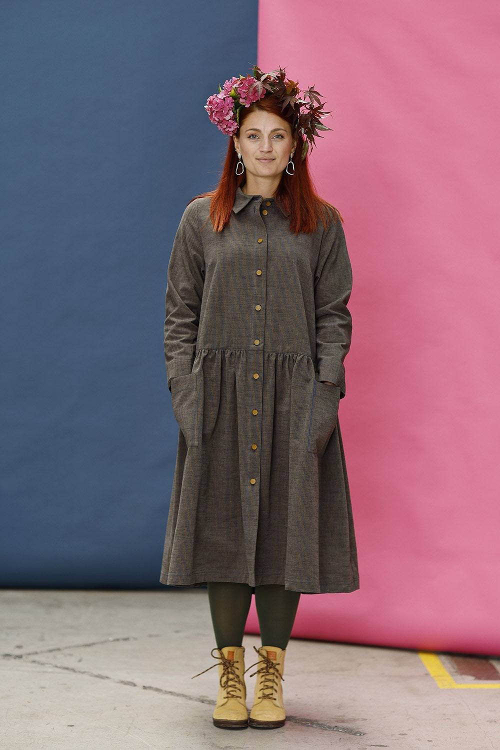 mc909e-stribet skjortekjole-mcverdi-striped long dress with buttons-5