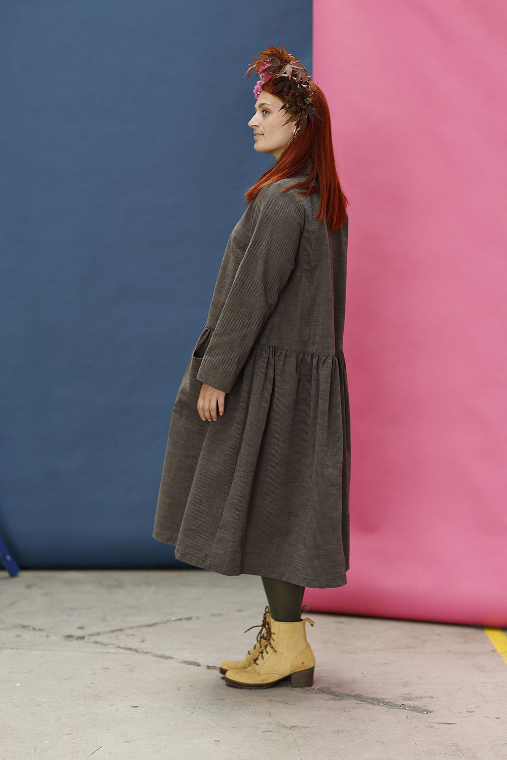 mc909e-stribet skjortekjole-mcverdi-striped long dress with buttons