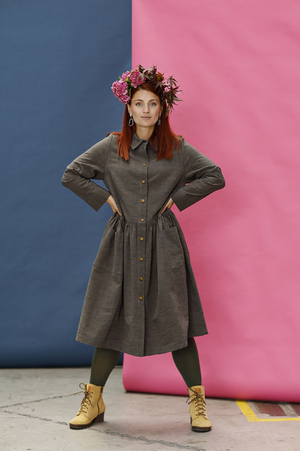 mc909e-stribet skjortekjole-mcverdi-striped long dress with buttons-6