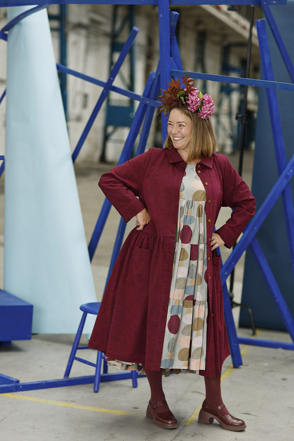 mc909e-pink stribet skjortekjole-kjole med knapper-mcverdi-striped button dress-7