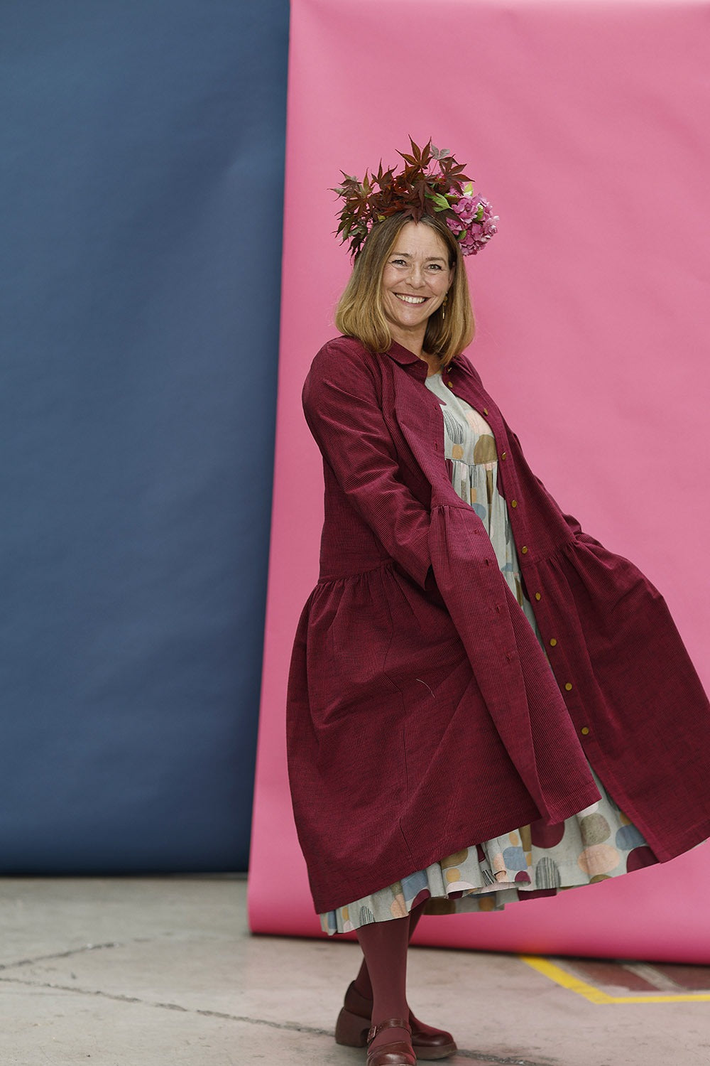 mc909e-pink stribet skjortekjole-kjole med knapper-mcverdi-striped button dress-2