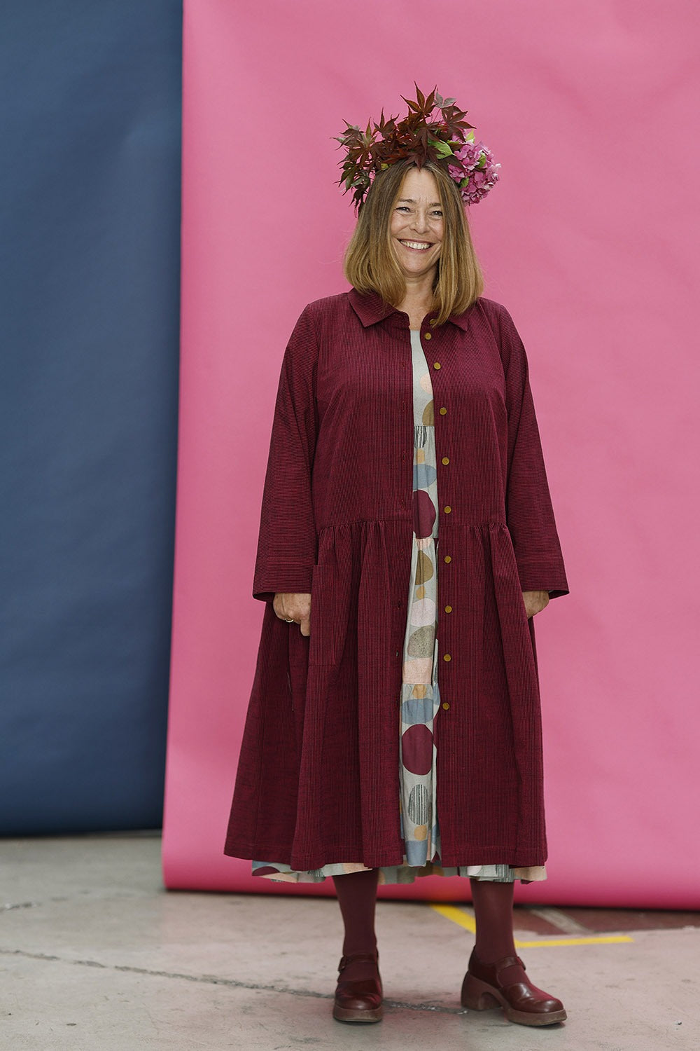 mc909e-pink stribet skjortekjole-kjole med knapper-mcverdi-striped button dress-4