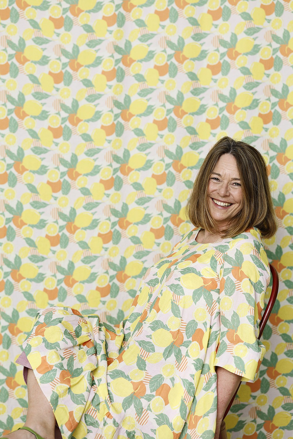 mc924b-citron kjole-mcverdi-dress with lemons-exotic-cupro-linen-hør