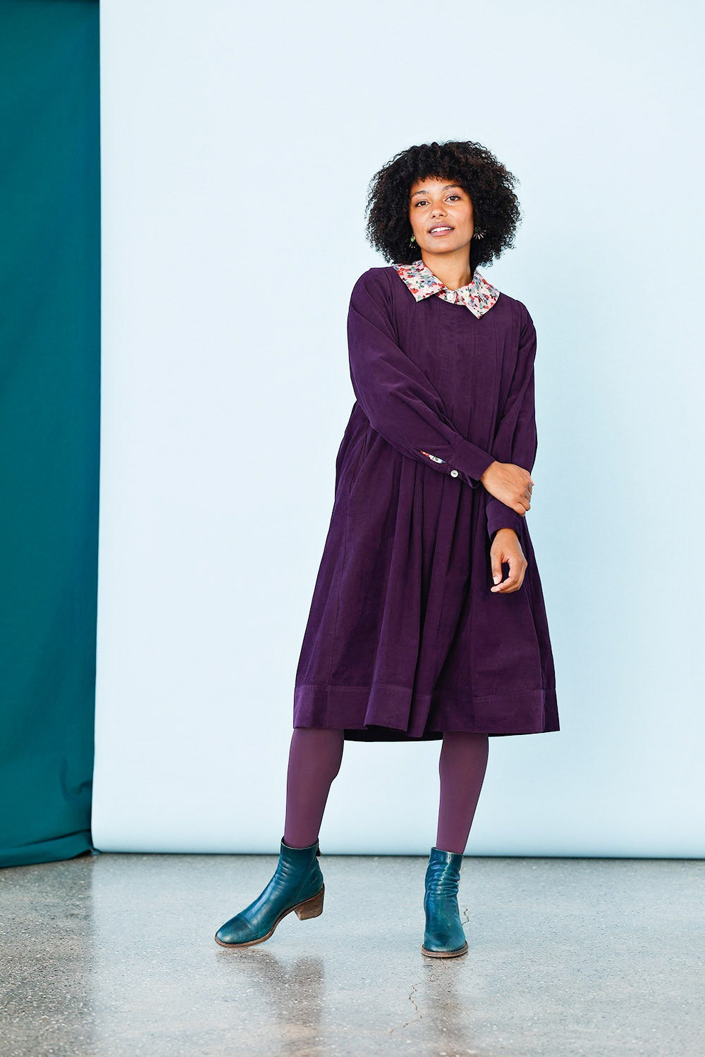 mc946c-violet corduroy dress-mcverdi-purple-lilla kjole-fløjl-4