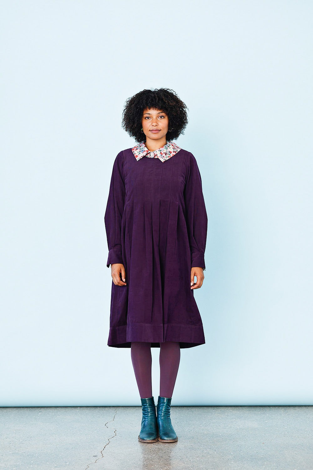 mc946c-violet corduroy dress-mcverdi-purple-lilla kjole-fløjl