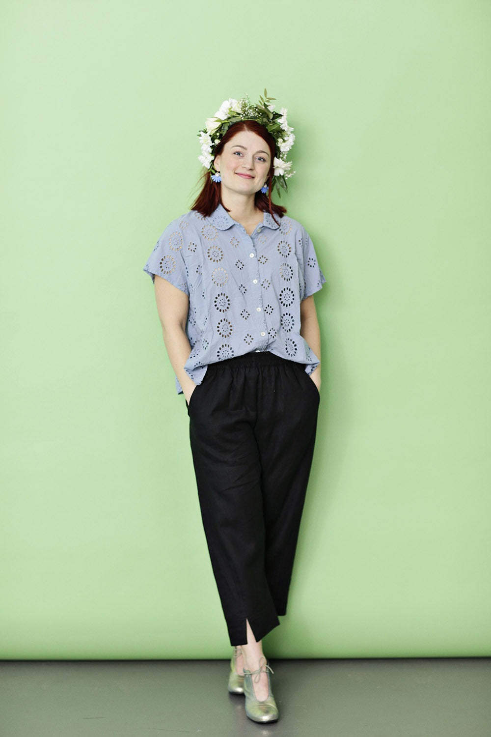 mc732h-ba-black linen trousers-sorte hørbukser-mcverdi-bukser-stumpebukser-capri trousers