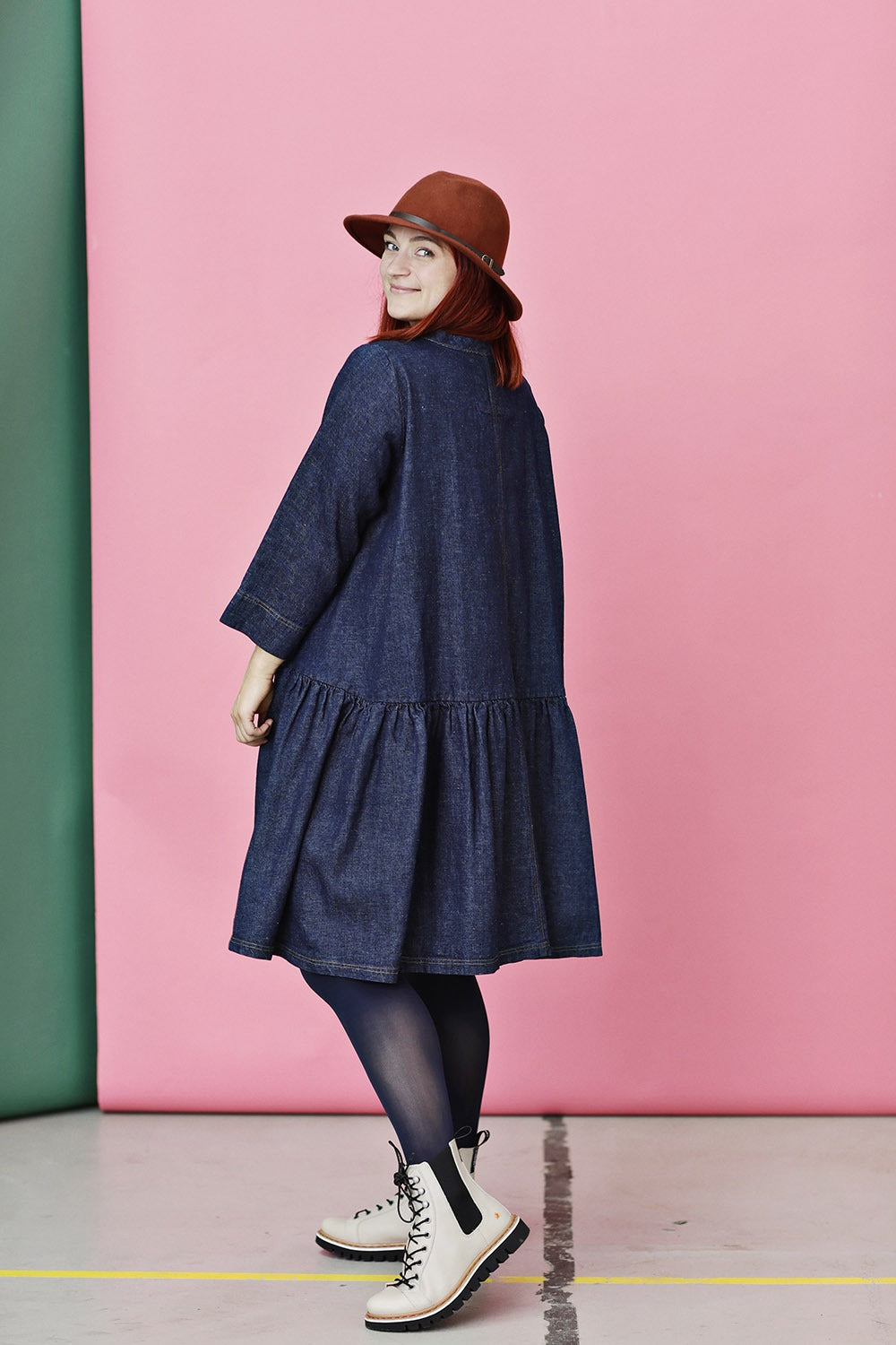 mc794k-pippi kjole-mcverdi-denim-økologisk bomuld-løs kjole