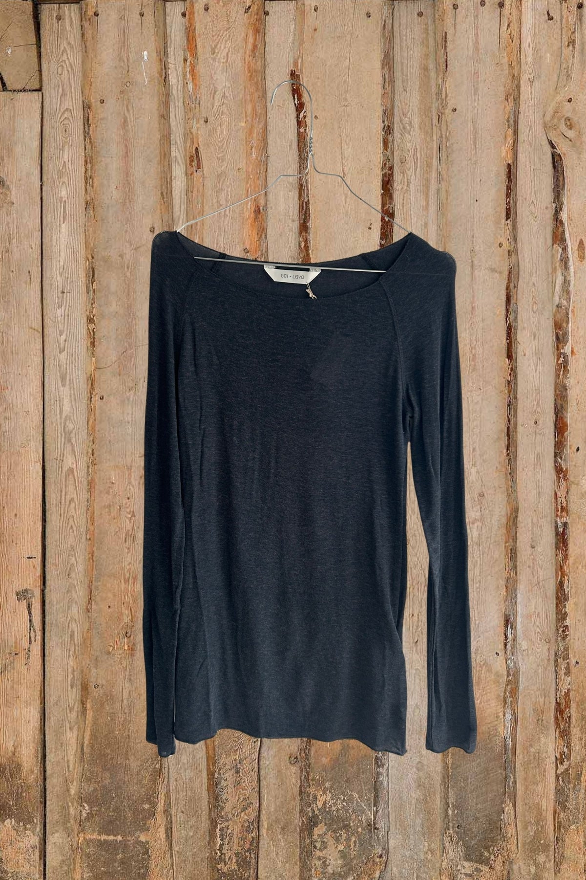 Dark grey långärmad blus i ull/viskos