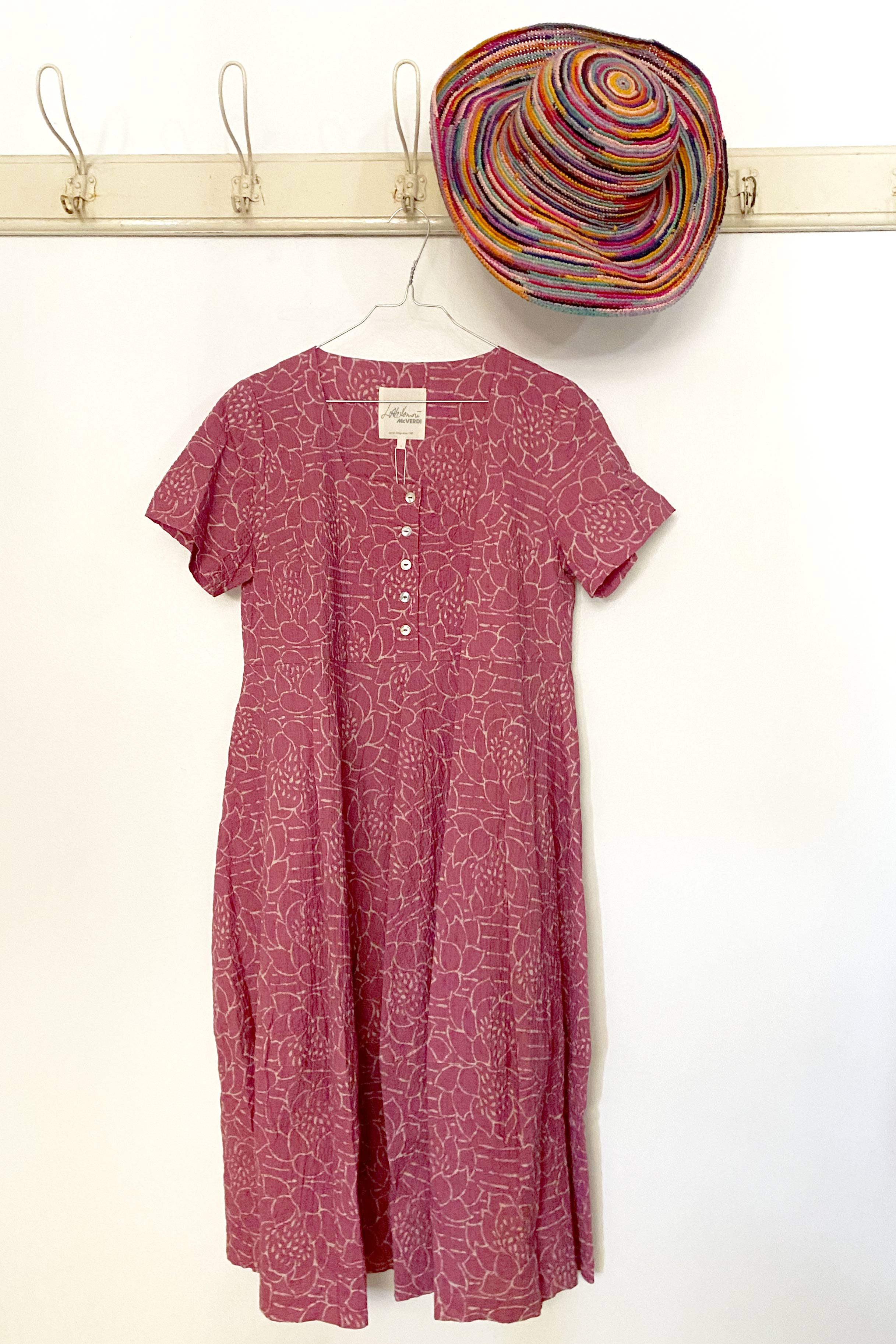 Raspberry red summer dress with "lotus" print