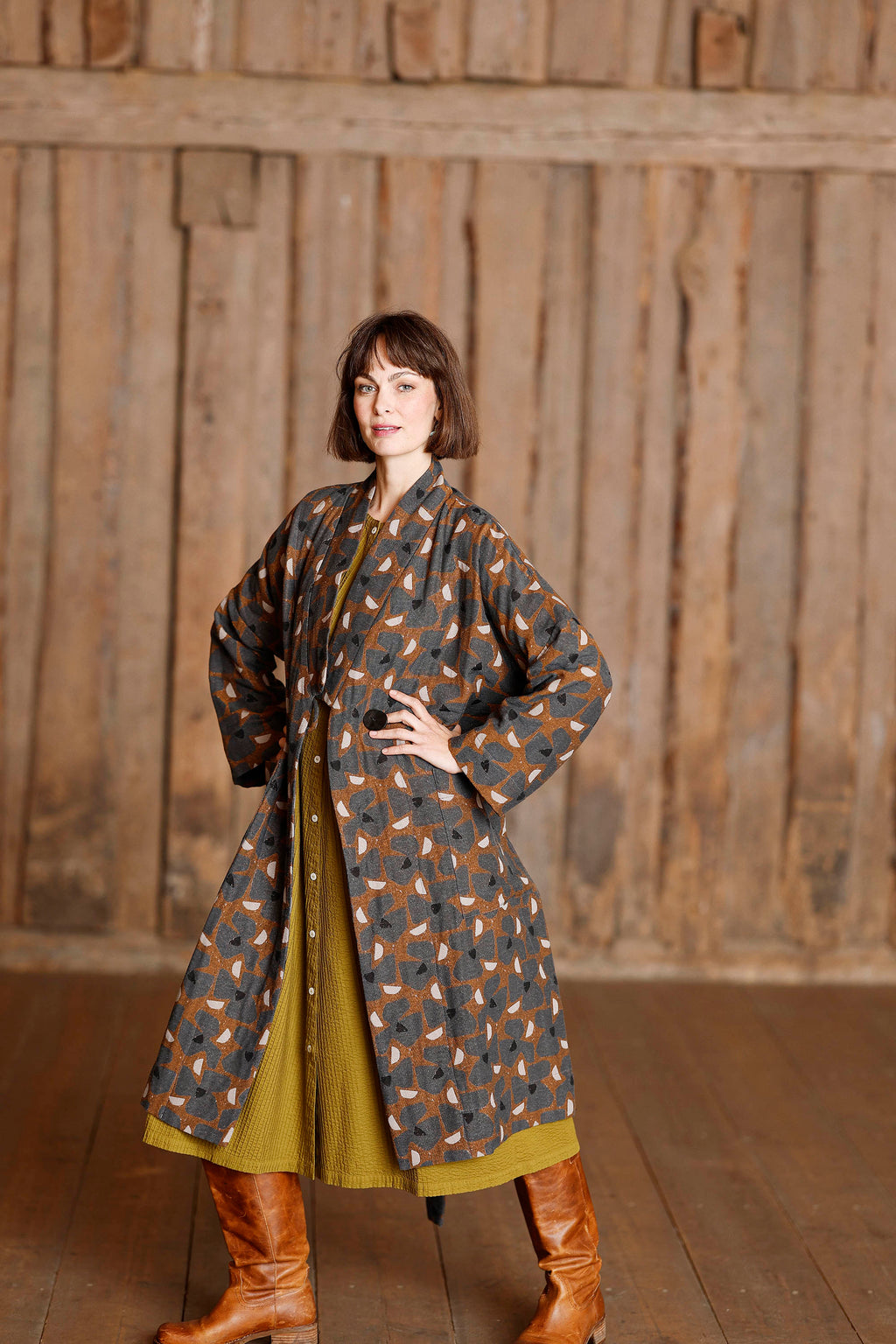 Kimono jakke  med flot print af brancusi