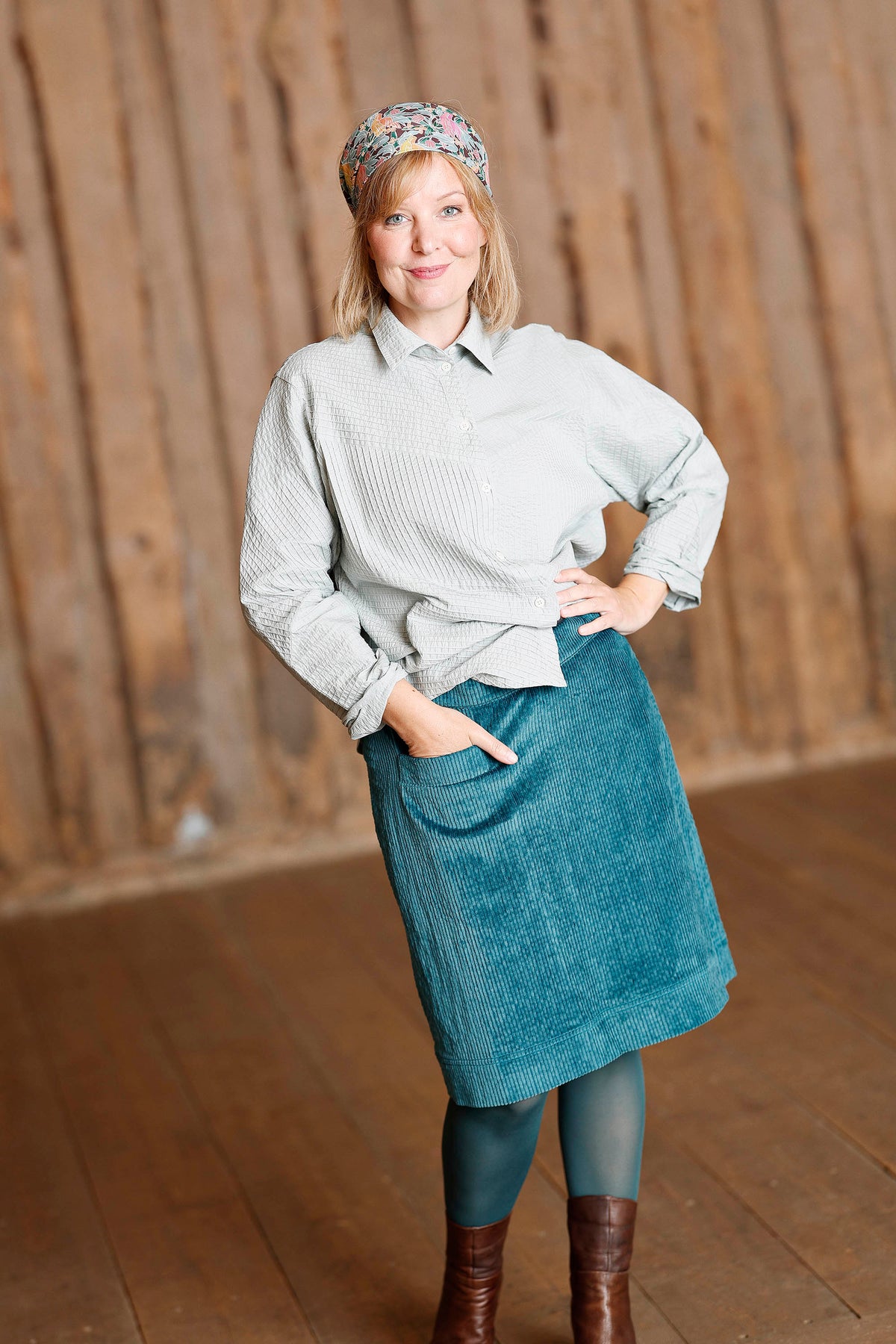 petrol blue skirt in corduroy