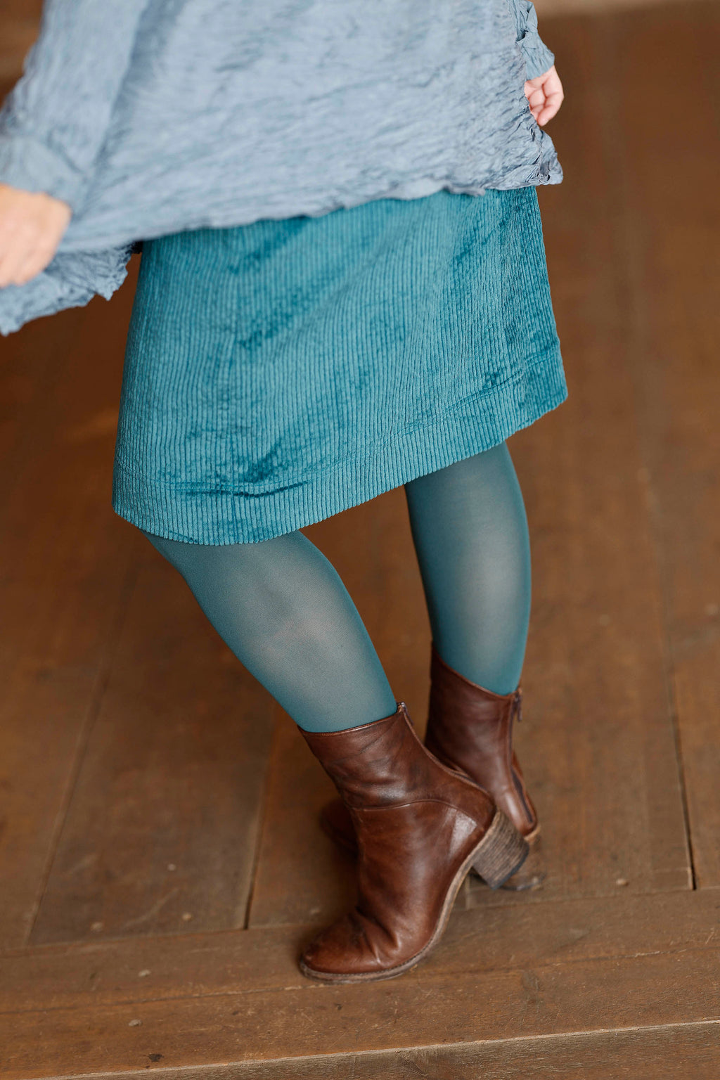 petrol blue skirt in corduroy