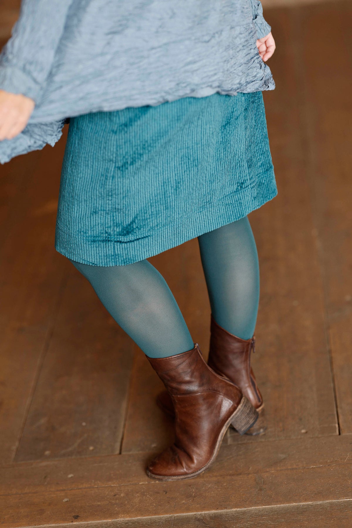 petrol blue skirt in corduroy