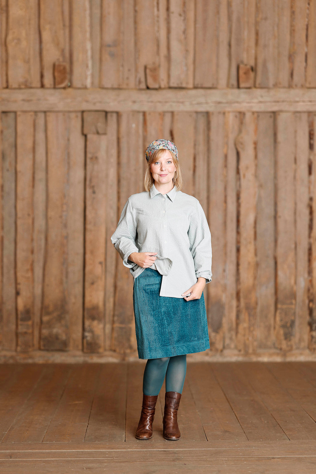 petrol blue skirt in corduroy
