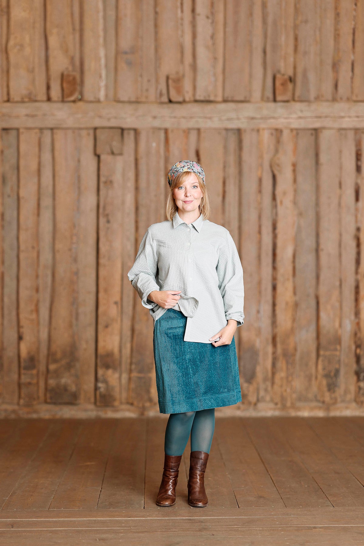 petrol blue skirt in corduroy