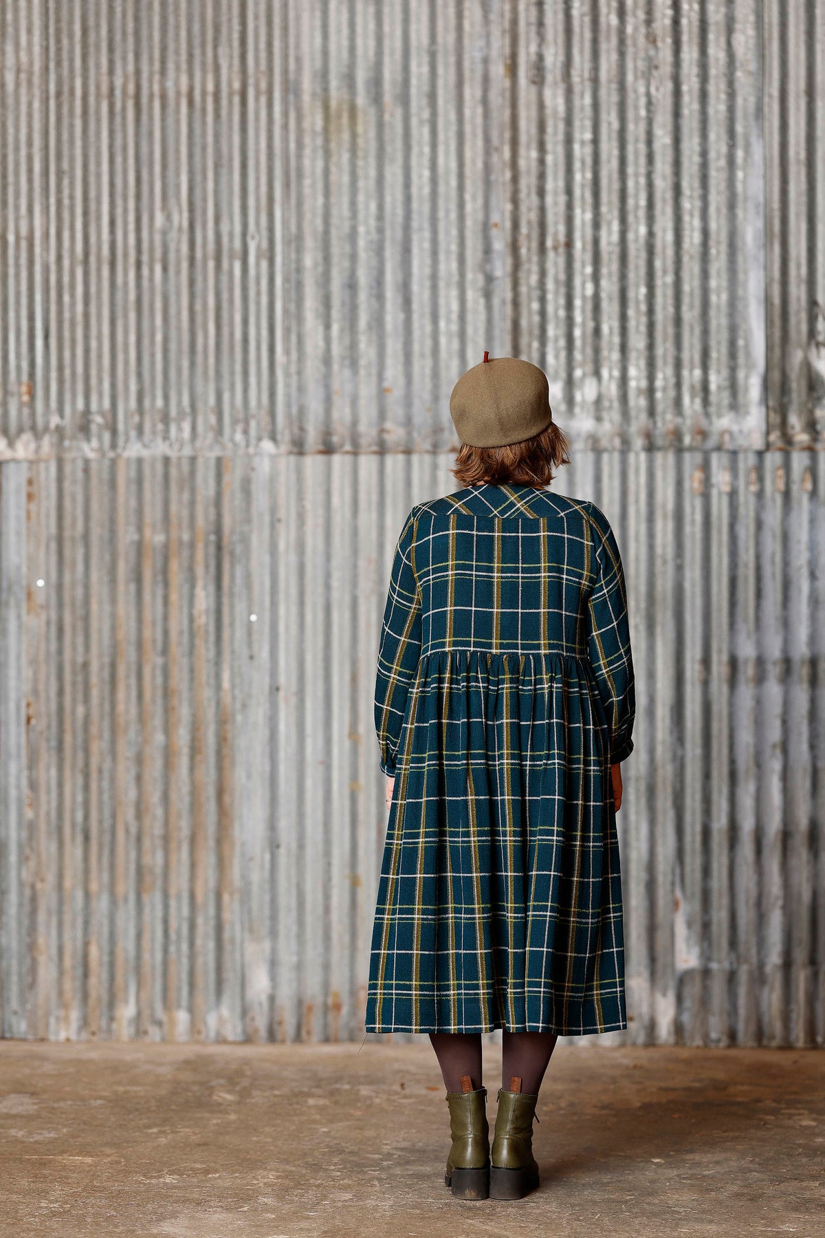Plaid Winter Dress in Teal
