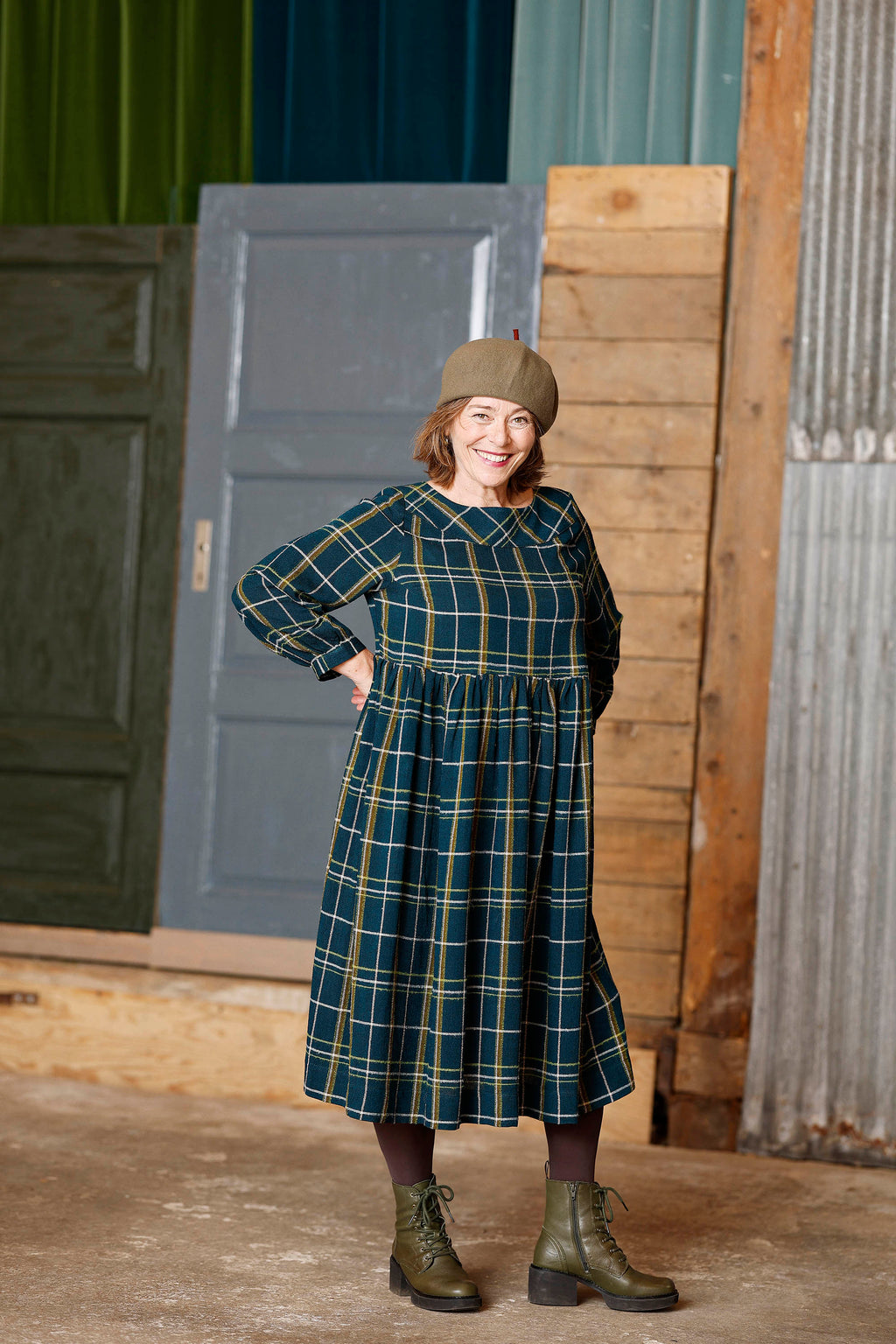 Plaid Winter Dress in Teal
