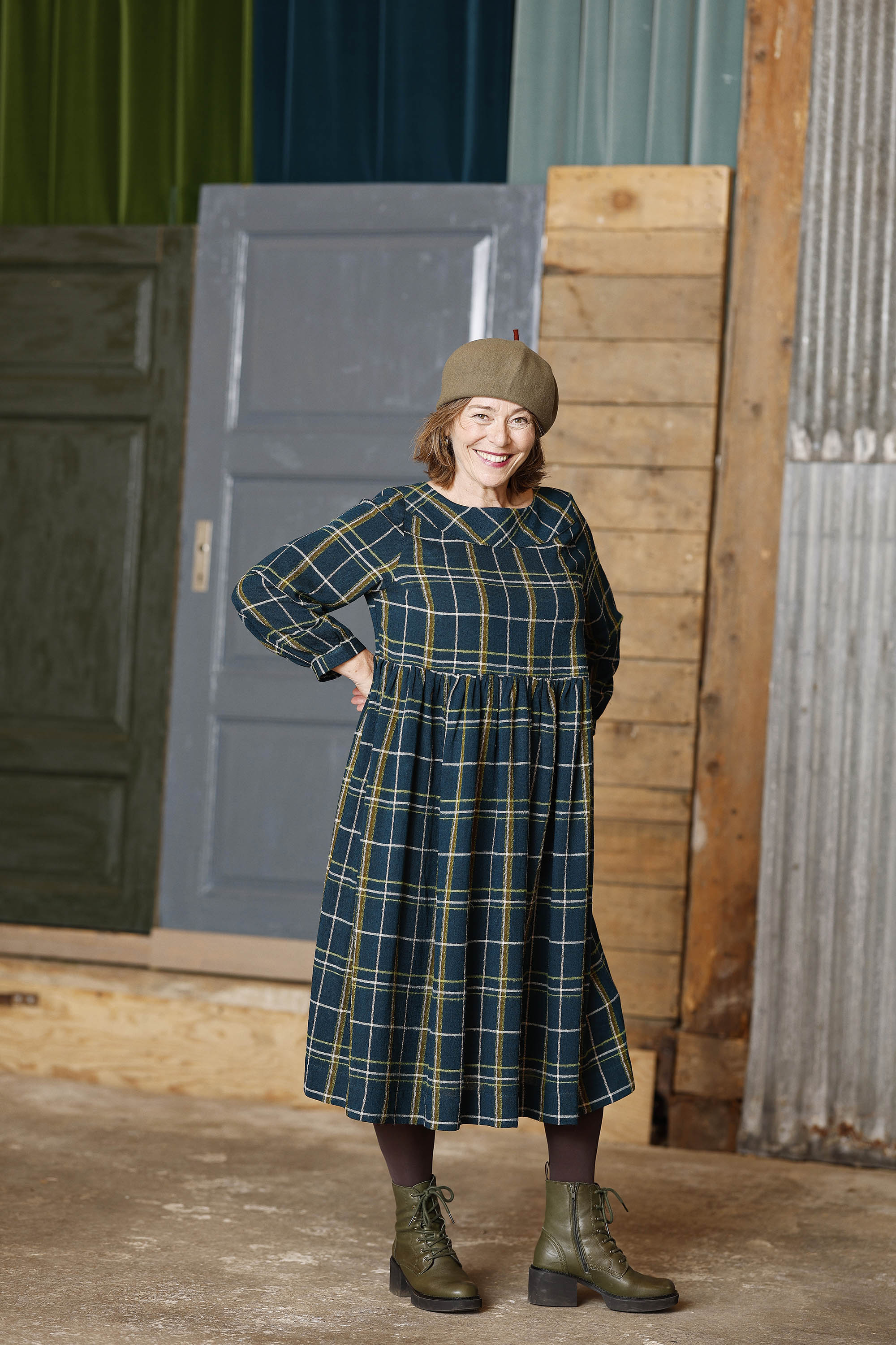Plaid Winter Dress in Teal