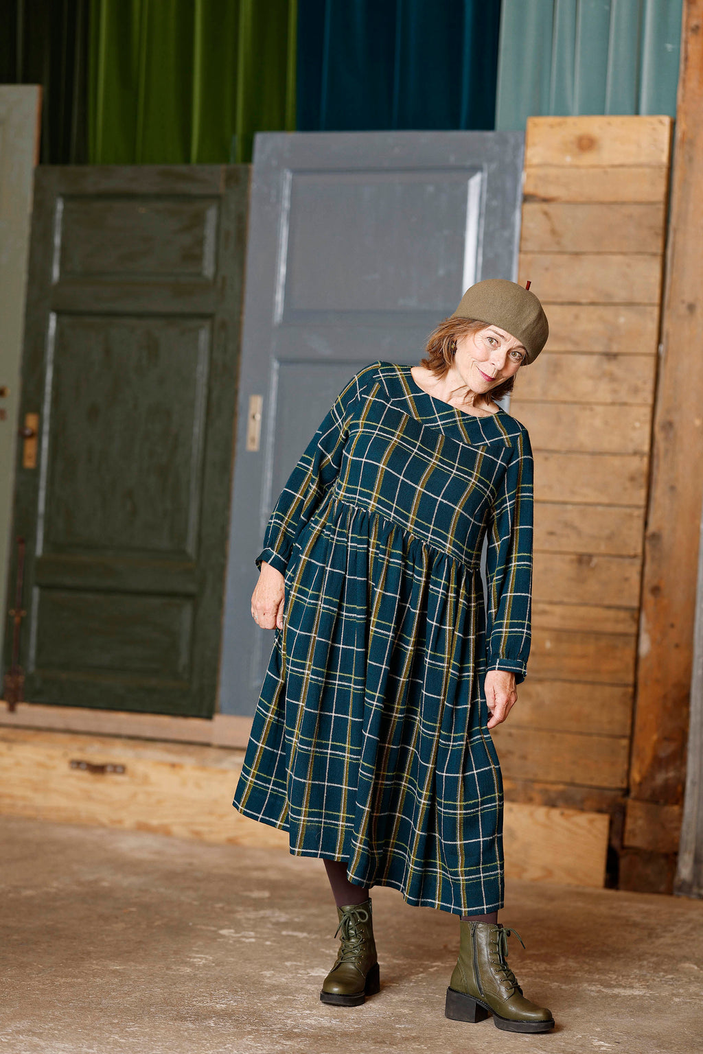 Plaid Winter Dress in Teal