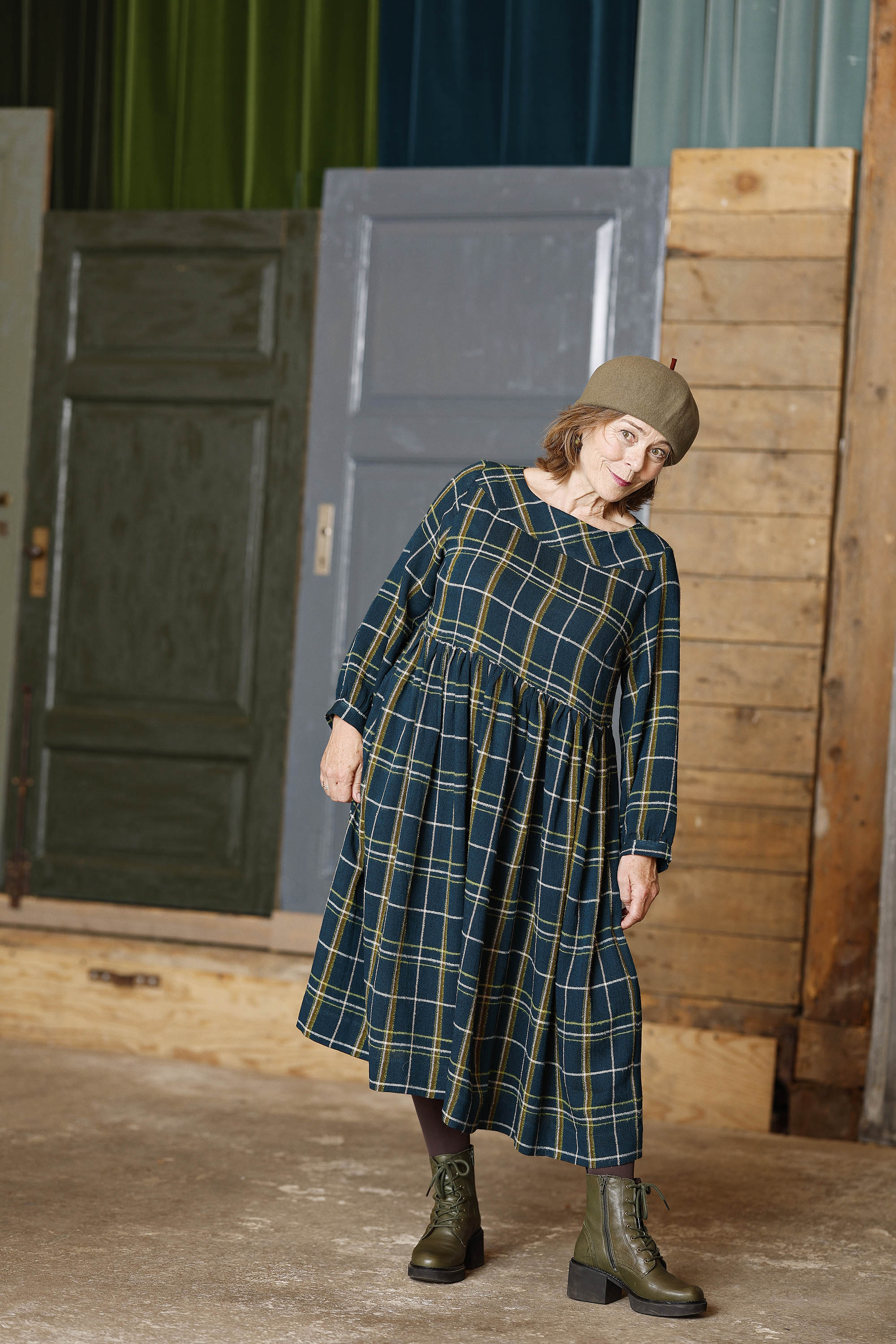 Plaid Winter Dress in Teal