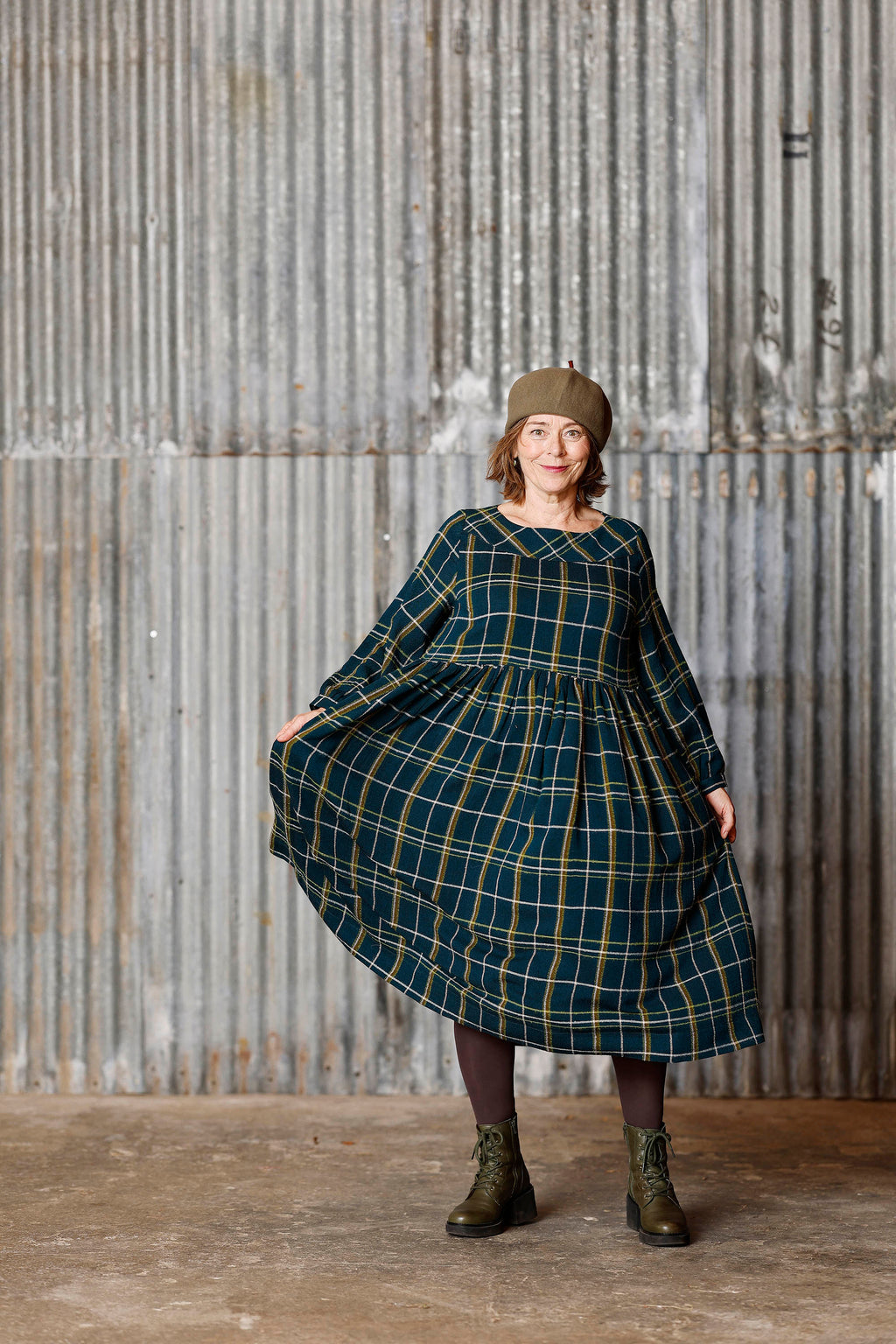 Plaid Winter Dress in Teal
