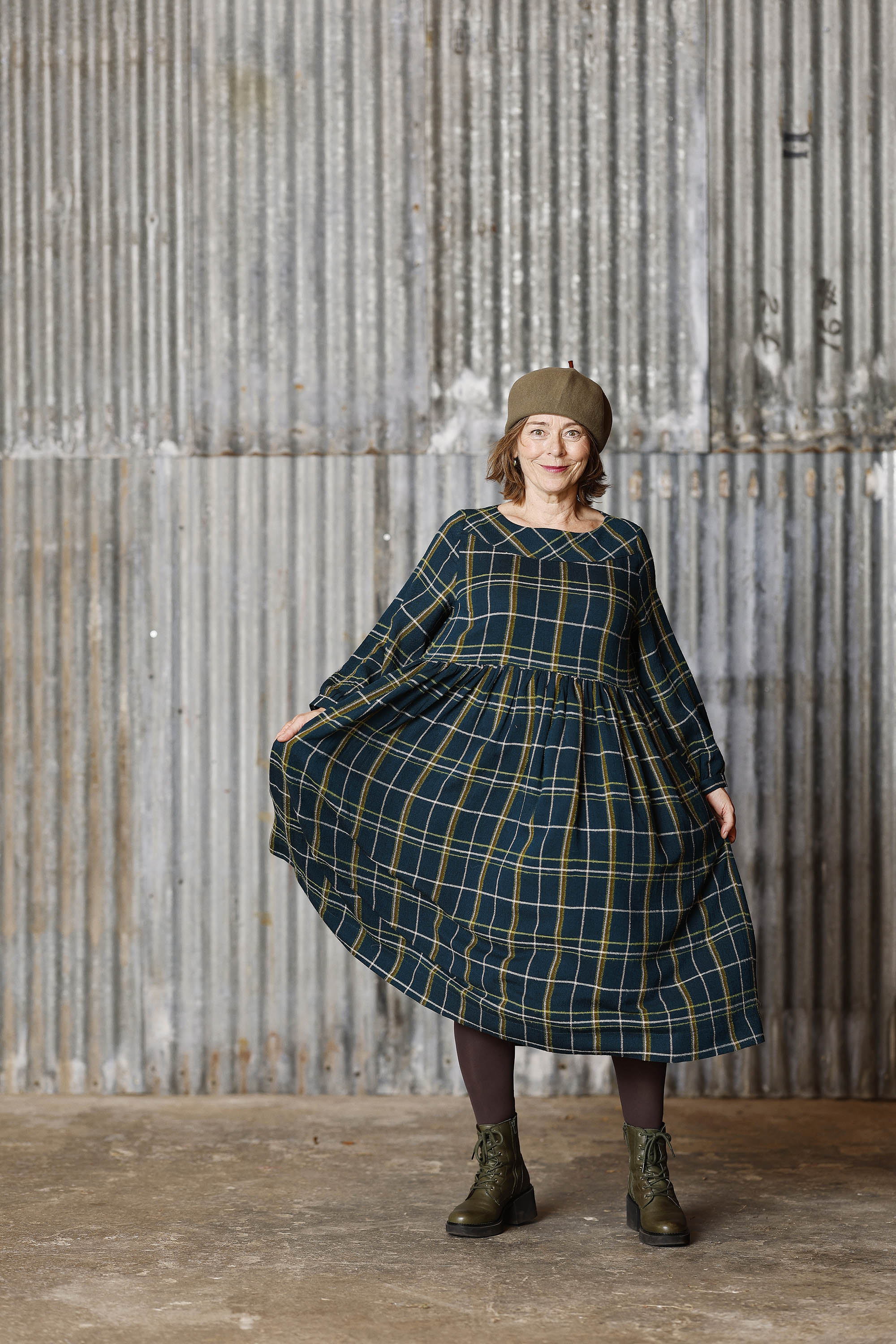 Plaid Winter Dress in Teal