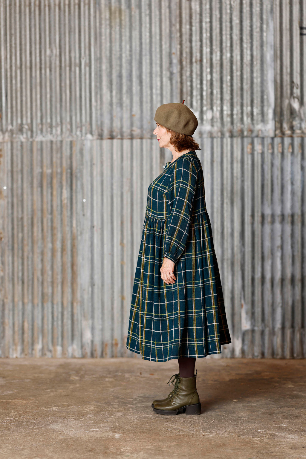 Plaid Winter Dress in Teal